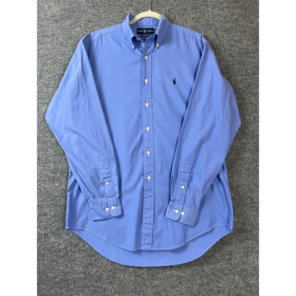 Ralph Lauren Shirt Mens 15.5/34 Blue Oxford Button Down Shirt Classic Fit Preppy